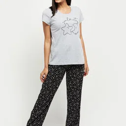 max Women Grey Melange & Black Printed Night suit-picture-28