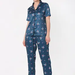 Smarty Pants Women Teal Printed Satin Night suit-image-27