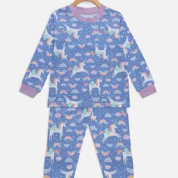 Hippodrome Girls Blue & White Humour and Comic Printed Cotton Night suit-image-8