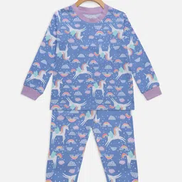 Hippodrome Girls Blue & White Printed Night suit-image-1