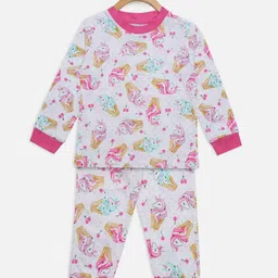 Hippodrome Girls Pink & Blue Printed Pure Cotton Night suit-image-1