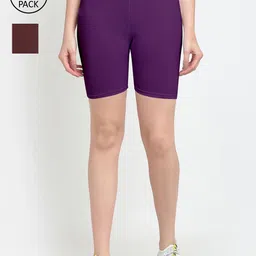 GRACIT Women Pack Of 2 Purple Skinny Fit Biker Shorts-picture-39