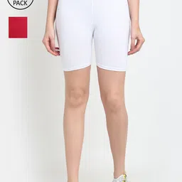 Jinfo Women Pack of 2 White & Maroon Solid Cycling Shorts-image-62