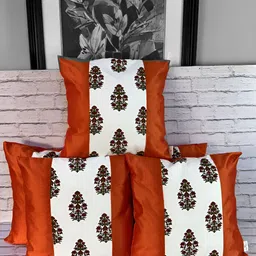 Pink Parrot White & Brown 5 Pieces Ethnic Motifs Square Cushion Covers-image-18