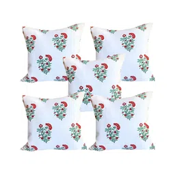 Pink Parrot White & Red 5 Pieces Floral Printed Square Cushion Covers-picture-40