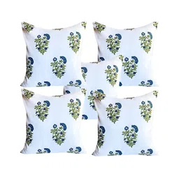 Pink Parrot White & Green 5 Pieces Floral Printed Square Cushion Covers-picture-34