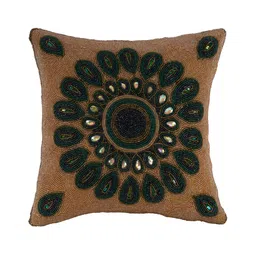 YWULY Green & Gold-Toned Ethnic Motifs Embellished Square Cushion Cover-picture-11