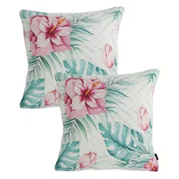 Aura Green & White 2Pcs  Floral Velvet Square Cushion Covers-image-41