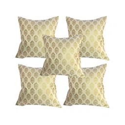 Pink Parrot Off White & Gold-Toned 5 Pcs Ethnic Motifs Square Cushion Covers-picture-30