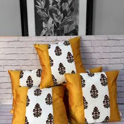 Pink Parrot Orange & White 5 Pieces Ethnic Motifs Square Cushion Covers-image-58