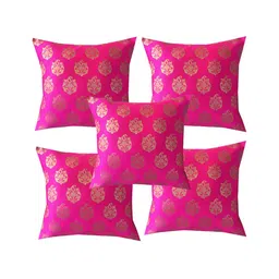 Pink Parrot Pink & Gold-Toned 5 Pcs Ethnic Motifs Square Cushion Covers-image-72
