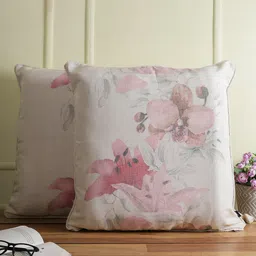 Soumya Pink & White Set of 2 Floral Square Cushion Covers-picture-16