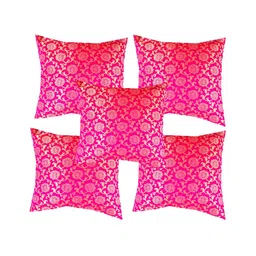 Pink Parrot Pink & Gold-Toned 5 Pieces Ethnic Motifs Square Cushion Covers-image-90