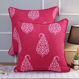 Aura Pink & White 2Pcs Ethnic Motifs Cotton Square Cushion Covers-picture-12
