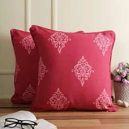 Aura Pink & White 2Pcs  Ethnic Motifs Cotton Square Cushion Covers-picture-21