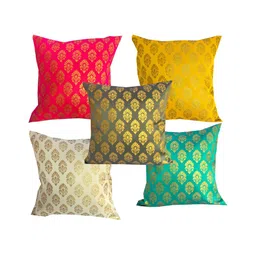 Pink Parrot Yellow & Green 5 Pcs Ethnic Motifs Square Cushion Covers-picture-16