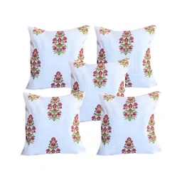 Pink Parrot White & Red 5 Pieces Floral Square Cushion Covers-image-44
