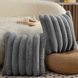 LUXEHOME INTERNATIONAL Grey 2 Pieces Striped Rectangle Cushion Covers-picture-12