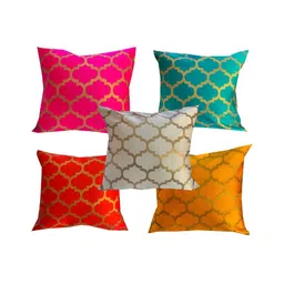 Pink Parrot Pink & Red 5 Pieces Geometric Square Cushion Covers-picture-25