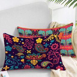 STITCHNEST Blue & Yellow Set of 2 Floral Velvet Rectangle Cushion Covers-picture-22