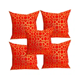 Pink Parrot Orange & Gold-Toned 5 Pcs Geometric Square Cushion Covers-picture-22