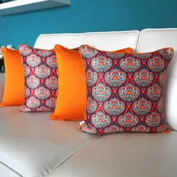 TARA- Sparkling Homes Red & Orange 4-Pieces Ethnic Motifs Square Cushion Covers-picture-37