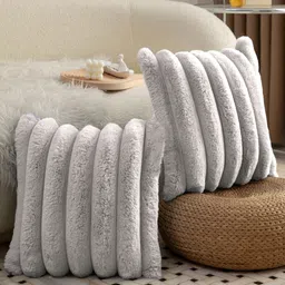 LUXEHOME INTERNATIONAL White & Grey 2 Pieces Striped Rectangle Cushion Covers-picture-33