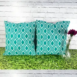 Pink Parrot Blue & White 2 Pieces Geometric Printed Square Cushion Covers-image-68