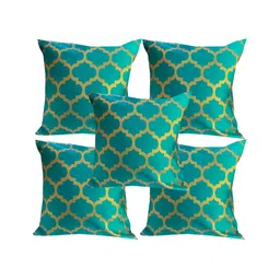 Pink Parrot Green & Gold-Toned 5 Pieces Ethnic Motifs Square Cushion Covers-picture-21