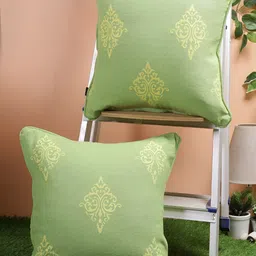 Aura Green & Cream 2Pcs Ethnic Motifs Cotton Square Cushion Covers-image-95