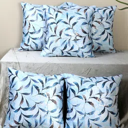MFD HOME FURNISHING Blue & Brown 5 Pieces Floral Velvet Square Cushion Covers-picture-26