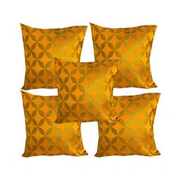 Pink Parrot Yellow & Gold-Toned 5 Pcs Ethnic Motifs Square Cushion Covers-picture-19