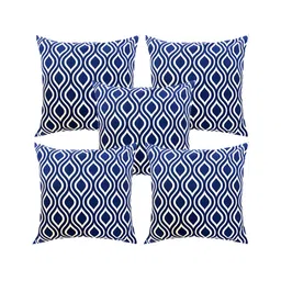 Pink Parrot Blue & White 5 Pieces Geometric Square Cushion Covers-image-10