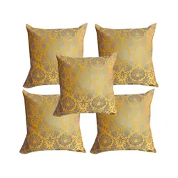 Pink Parrot Yellow & Silver-Toned 5 Pieces Floral Square Cushion Covers-image-24