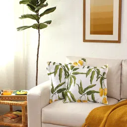 House This Amra Yellow & White 2 Pieces Square Cotton Cushion Covers-picture-7