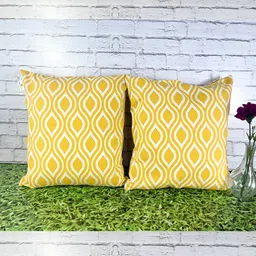 Pink Parrot Yellow & White 2 Pieces Geometric Printed Square Cushion Covers-image-17