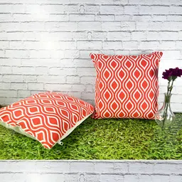 Pink Parrot Red & White 2 Pieces Geometric Printed Square Cushion Covers-image-59