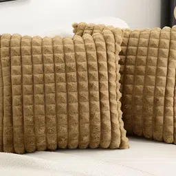 MONKDECOR Brown 2 Pieces Checked Velvet Square Cushion Covers-image-42