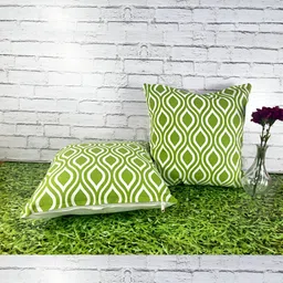 Pink Parrot Green & White 2 Pieces Geometric Printed Square Cushion Covers-image-32