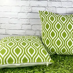 Pink Parrot Green & White 2 Pieces Geometric Printed Square Cushion Covers-image-5