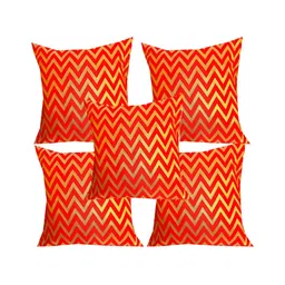 Pink Parrot Orange & Gold-Toned 5 Pcs Striped Square Cushion Covers-image-27
