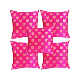 Pink Parrot Pink & Gold-Toned 5 Pcs Ethnic Motifs Square Cushion Covers-image-44