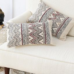 Art Avenue Beige & Black Embroidered Rectangle Cotton Cushion Cover-picture-31