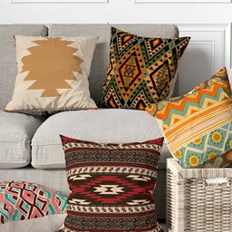 Aura Brown & Orange 5 Pieces Digital Printed Square Cushion Covers-picture-20