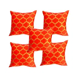 Pink Parrot Orange & Gold-Toned 5 Pcs Ethnic Motifs Square Cushion Covers-image-87
