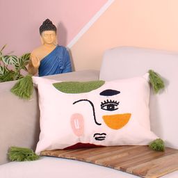 STITCHNEST Pink & Green Embroidered Rectangle Cushion Cover-picture-19