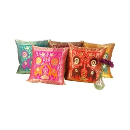Pink Parrot Pink & Orange 5 Pieces Self Design Square Cushion Covers-image-63