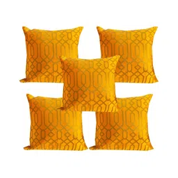 Pink Parrot Yellow & Gold-Toned 5 Pieces Geometric Square Cushion Covers-image-12