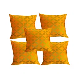 Pink Parrot Yellow & Gold-Toned 5 Pieces Ethnic Motifs Square Cushion Covers image 1