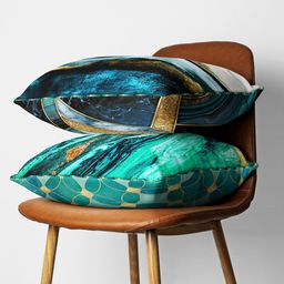 BIANCA Teal & Multi Color Set Of 2 Abstract Printed Square Cushion Covers-picture-3